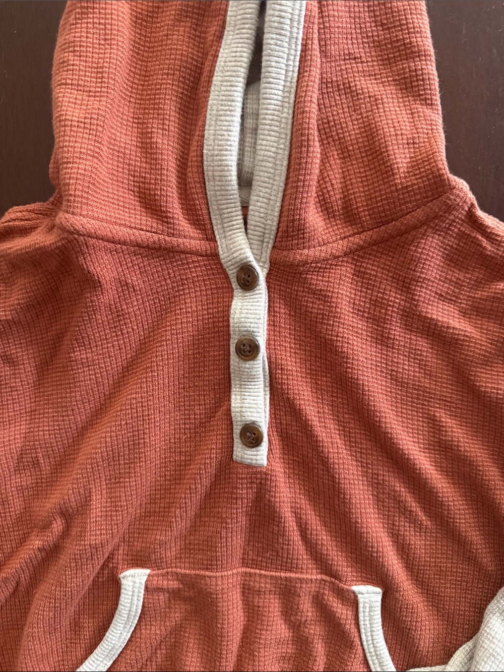 Little Sleepies Rust Orange and Cream Waffle-Knit Hoodie Tee - Long Sleeve - Picture 4 of 7